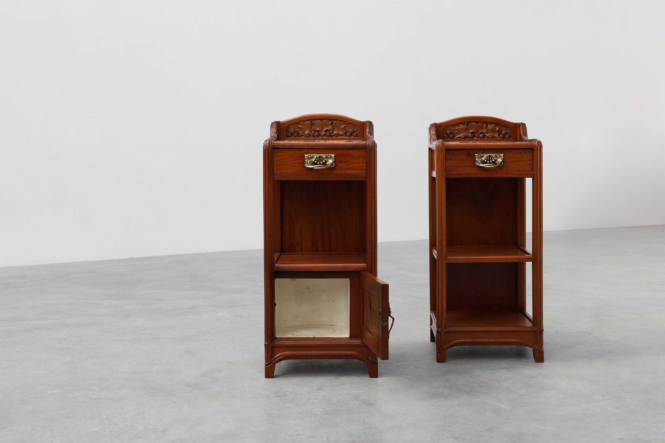 Pair Art Nouveau Nightstands with marble top by Paul Alexandre Dumas, France ca. 1910thumbnail